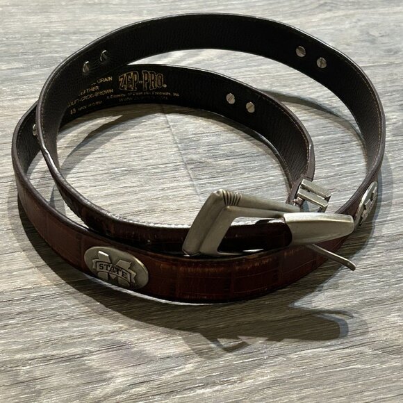 Mississippi State Bulldogs Leather Belt ZepPro 48" Brown Croc Embossed Preppy - Picture 6 of 9